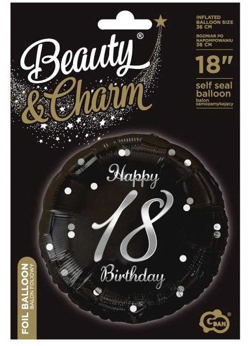 „GoDan“ folijos balionas 18 colių „Happy18Bday“ juodas/baltas FG-O18S 54993