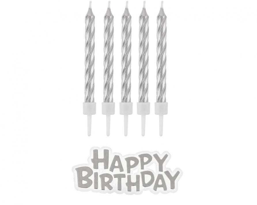 GoDan B&C Happy Birthday žvakės, sidabrinės, 16 vnt.