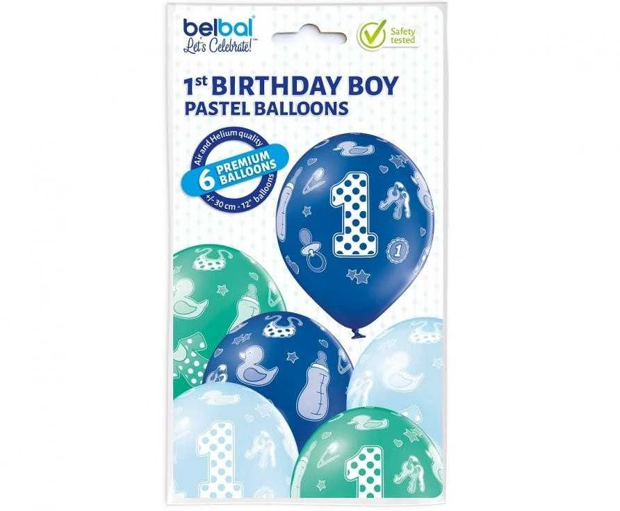 Su gimtadieniu berniuko pirmojo gimtadienio balionai, 6 vnt. 12 colių (30 cm)