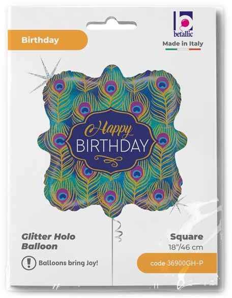 Su gimtadieniu blizgučiais Peacook folijos balionas „Happy Birthday“, 46 cm
