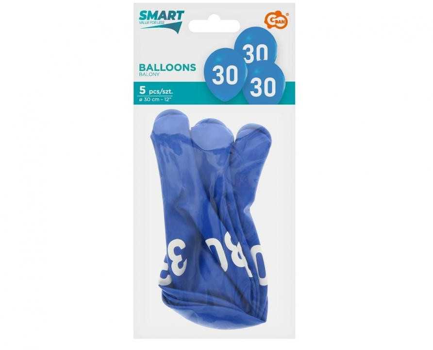 Su gimtadieniu, mėlyni, mėlyni, su gimtadieniu, 30 balionų, 5 vnt. pakuotėje, 12 colių (30 cm)