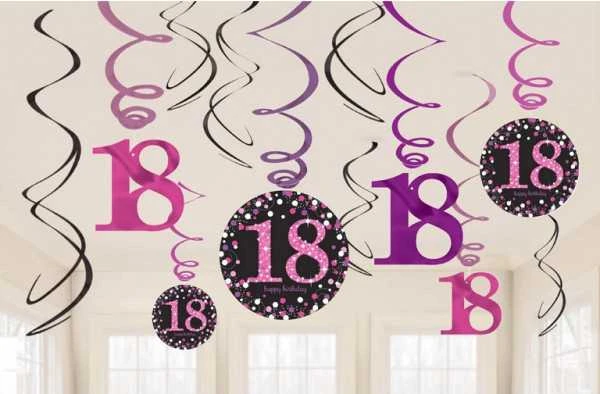 Amscan Loftspiraler 18 år Rožinė Sparkling