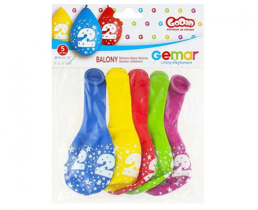 GoDan Gemar 2 numerio BIRTHDAY balionai, 5 vnt, 12 colių pakabinami