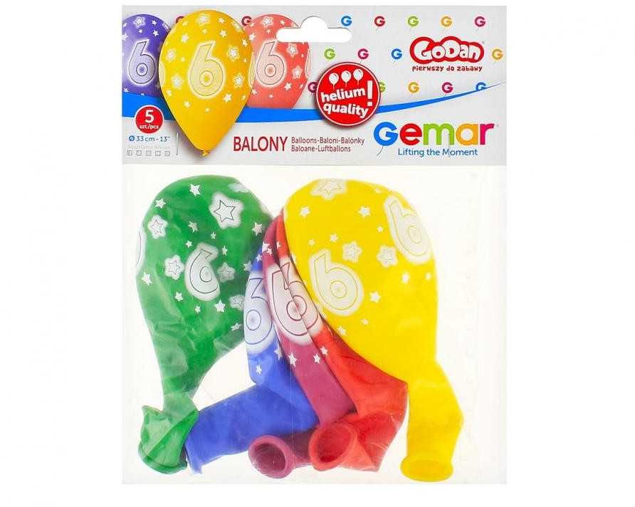 GoDan Gemar Balony CYFRA 6, kolorowe, 13 cali/ 5 vnt.