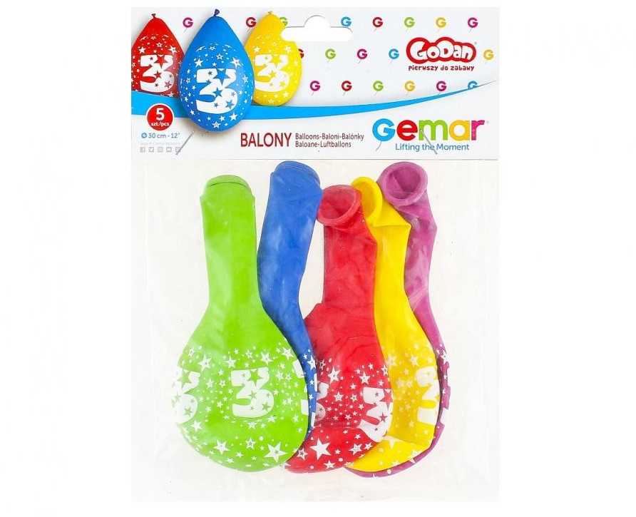 GoDan Gemar 3 numerio BIRTHDAY balionai, 5 vnt, 12 colių kabantys