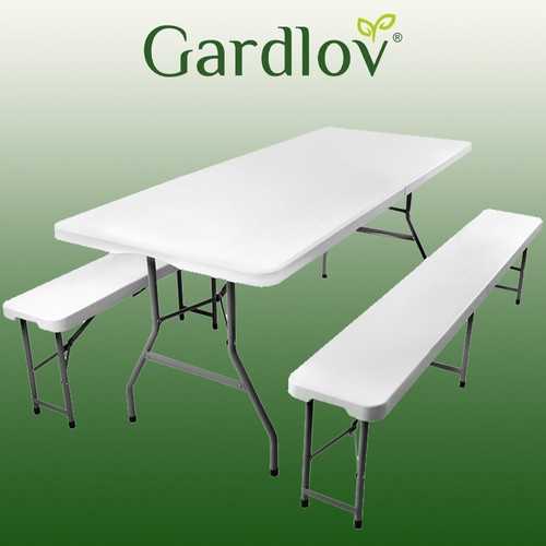 Lauko baldų komplektas Sulankstomas sodo stalas 180 cm + 2 suolai
