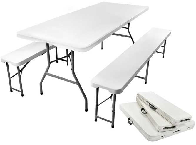 Lauko baldų komplektas Sulankstomas sodo stalas 180 cm + 2 suolai