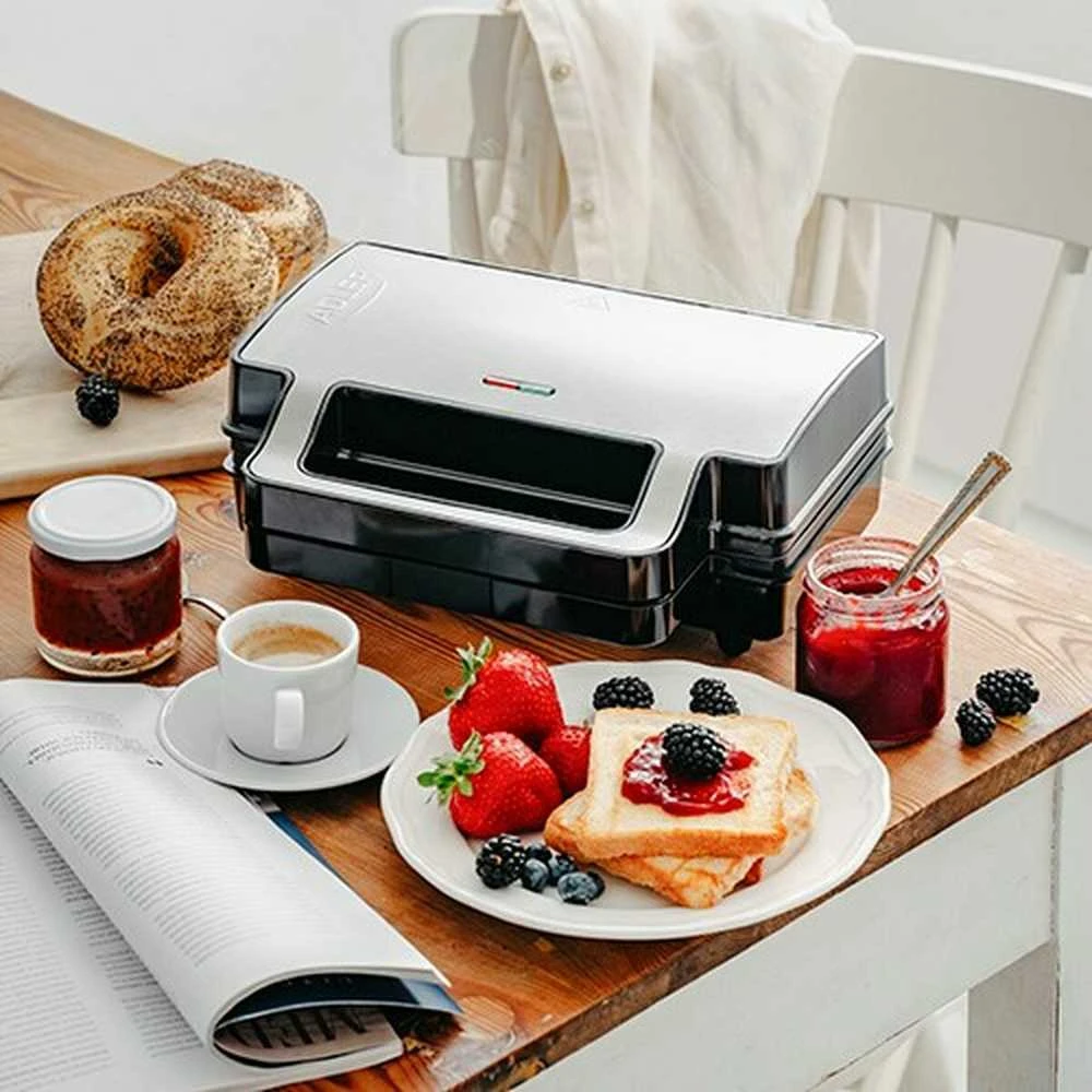 Sumuštinių keptuvas Adler sumuštinių keptuvė 2 viename | AD 3073 | 1000 W | Lentelių skaičius 2 | Nerūdijantis plienas/Juodas