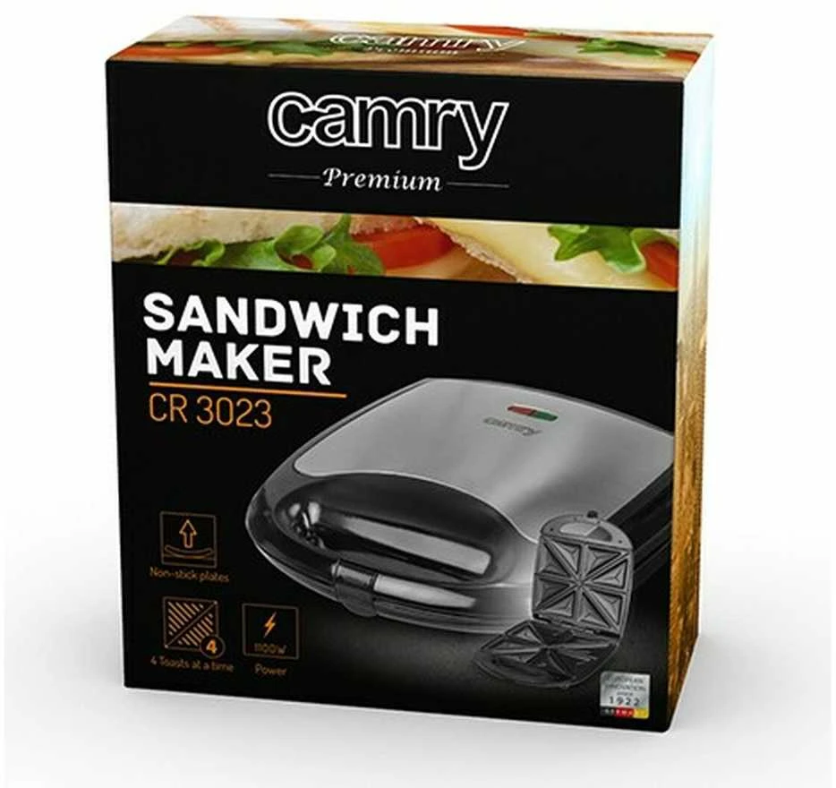 Sumuštinių keptuvas Camry | Sumuštinių keptuvė XL | CR 3023 | 1500 W | Lentelių skaičius 1 | Kepinių skaičius 4 | Juodas