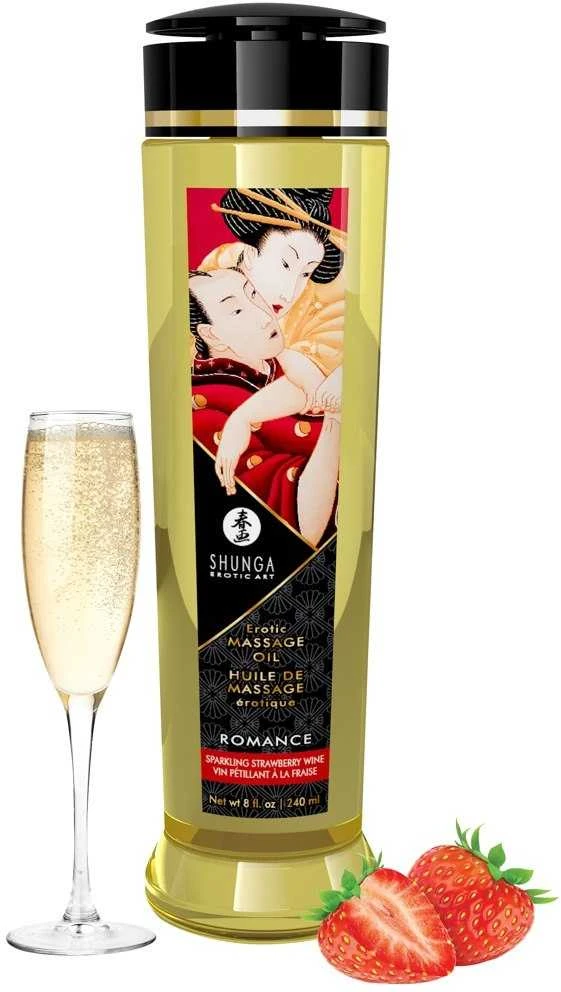 „Shunga“ masažo aliejus „Romantika“, braškės ir šampanas