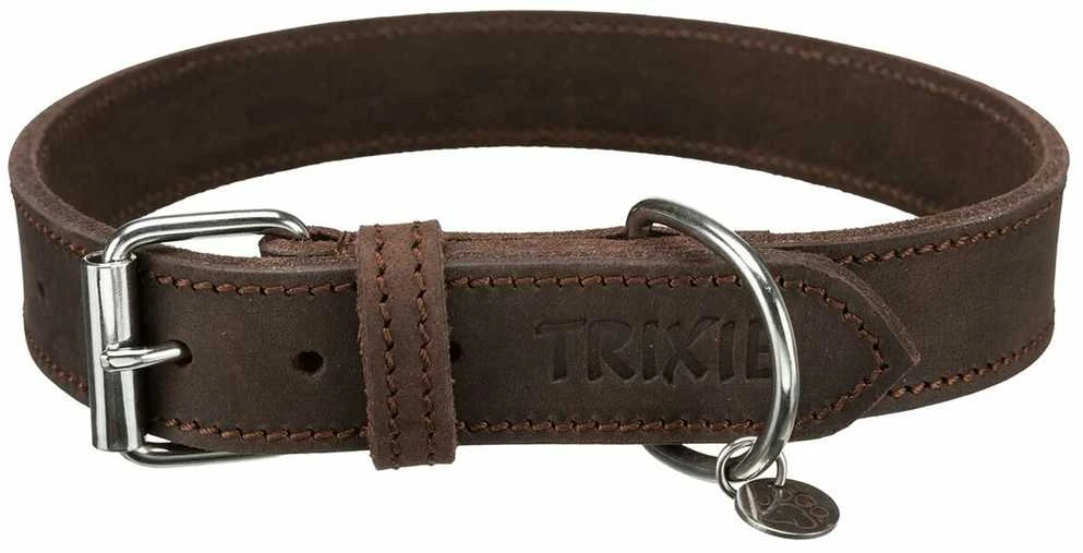 TRIXIE Rustic rieb. odos antkaklis, L 48-56cm/30mm, tams. rudas