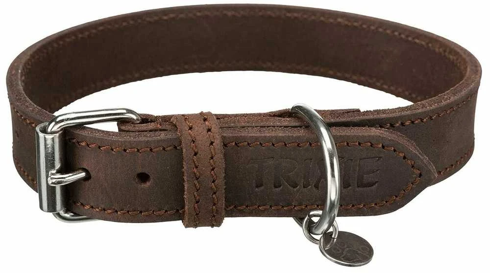 TRIXIE Rustic rieb. odos antkaklis, M 37-44cm/25mm, tams. rudas