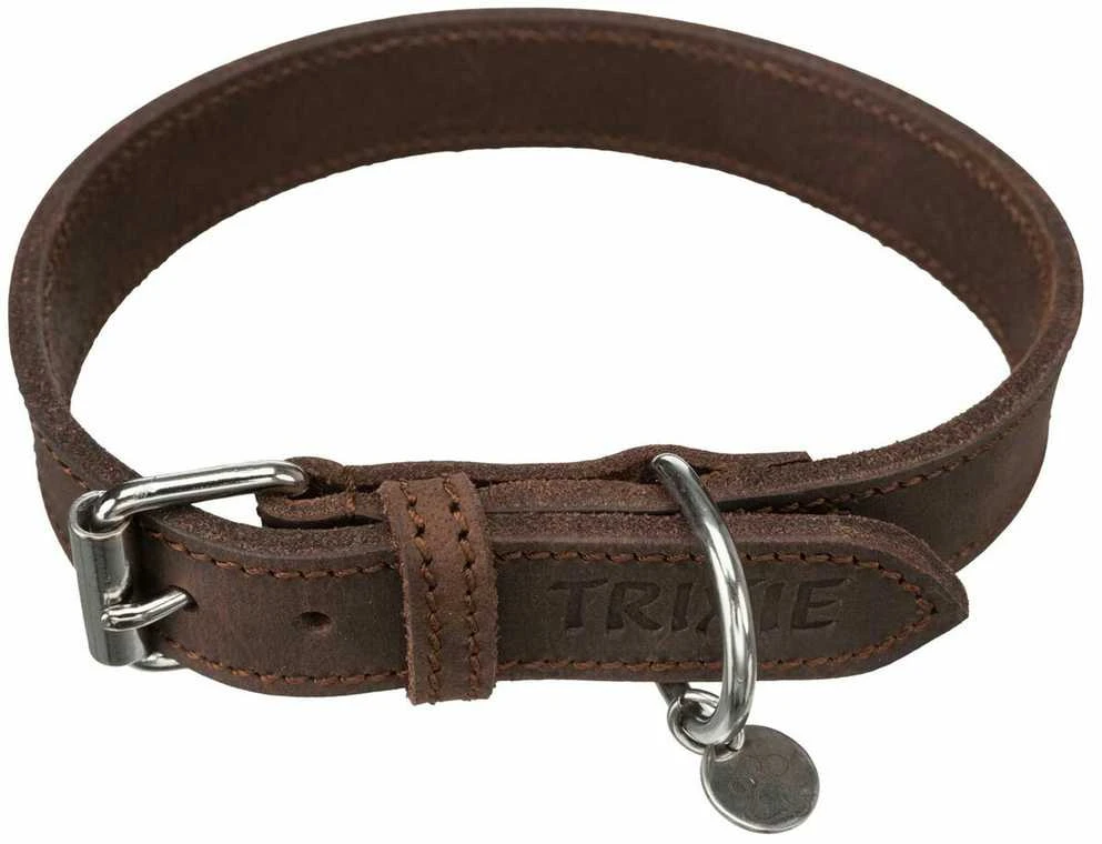 TRIXIE Rustic rieb. odos antkaklis, M 37-44cm/25mm, tams. rudas