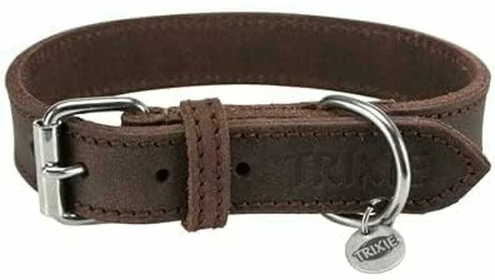 TRIXIE Rustic rieb. odos antkaklis, M 37-44cm/25mm, tams. rudas