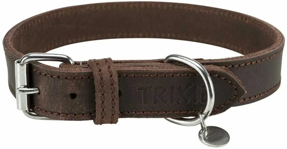 TRIXIE Rustic rieb. odos antkaklis, M-L 42-48cm/25mm, tams. rudas