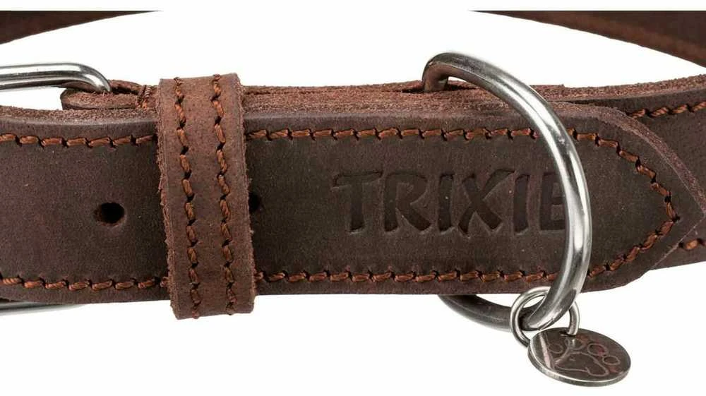 TRIXIE Rustic rieb. odos antkaklis, S-M 34-40cm/25mm, tams. rudas
