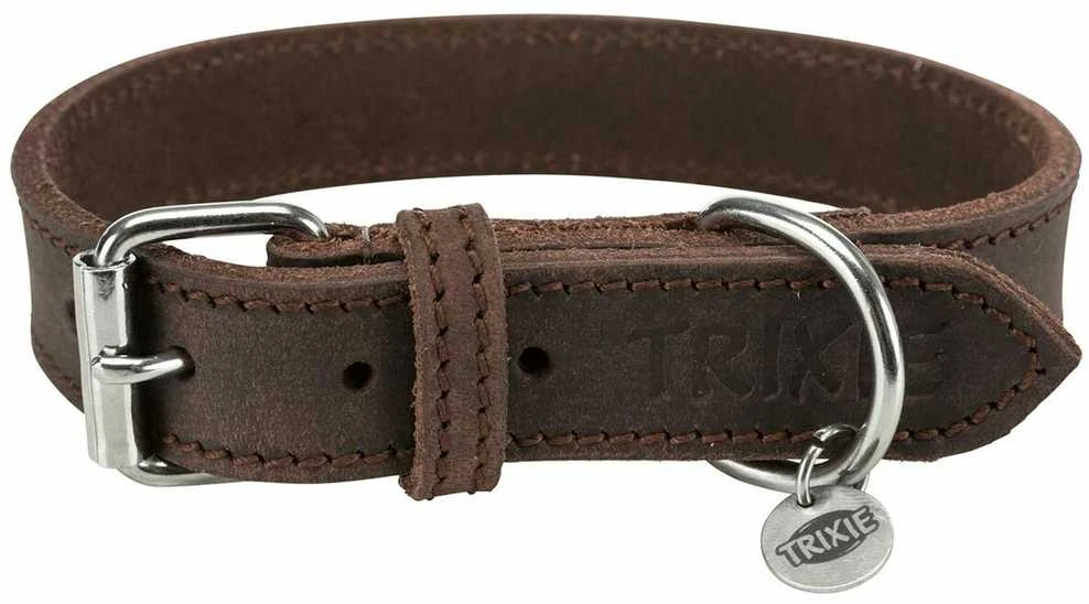 TRIXIE Rustic rieb. odos antkaklis, S-M 34-40cm/25mm, tams. rudas