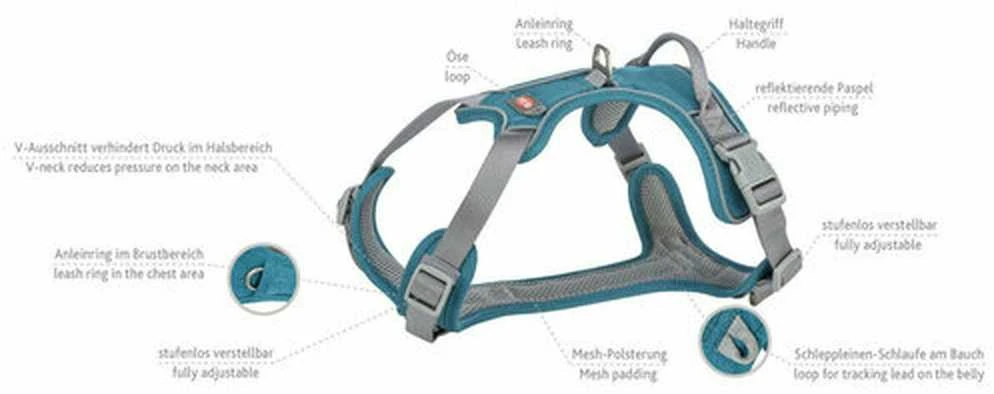 Trixie Premium Active szelki šuniui petrol XS–S: 30–40 cm/15 mm