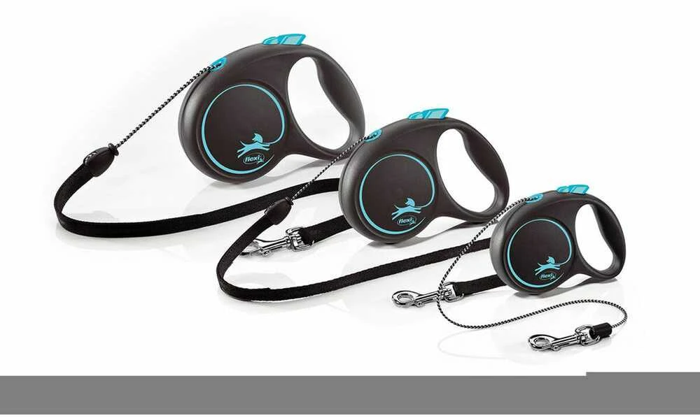 Flexi Black Design S pavadėlis šunims iki 12kg virvinis 5m mėlynos spalvos