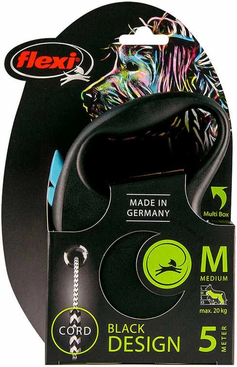 Flexi Black Design S pavadėlis šunims iki 12kg virvinis 5m mėlynos spalvos