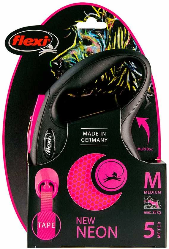 FLEXI New Neon Tape rožinis pavadėlis S-5m iki 15kg