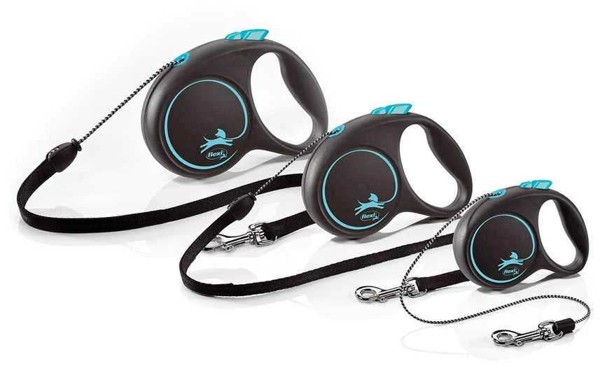 Flexi Black Design S pavadėlis šunims iki 12kg virvinis 5m juodos spalvos