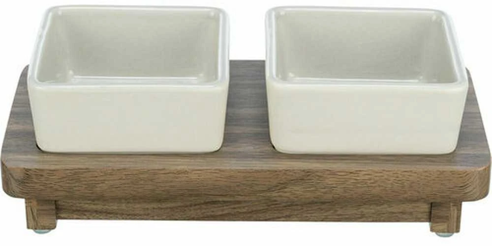 Dubenėliai augintiniams, keraminiai - Trixie CityStyle dubenėlių rinkinys, keraminiai/MDF, 2 x 0,4 l/12 x 12 cm/30 x 4 x 15 cm