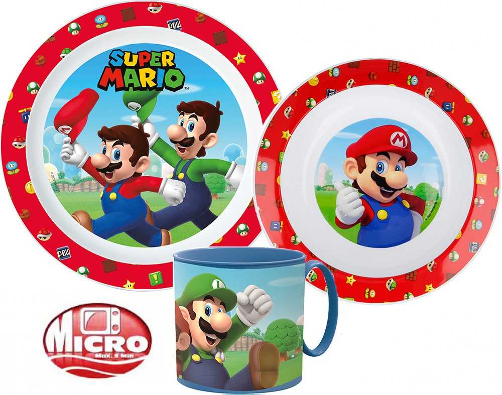 „Super Mario“ vakarienės rinkinys, mikroplastiko rinkinys su puodeliu, 265 ml