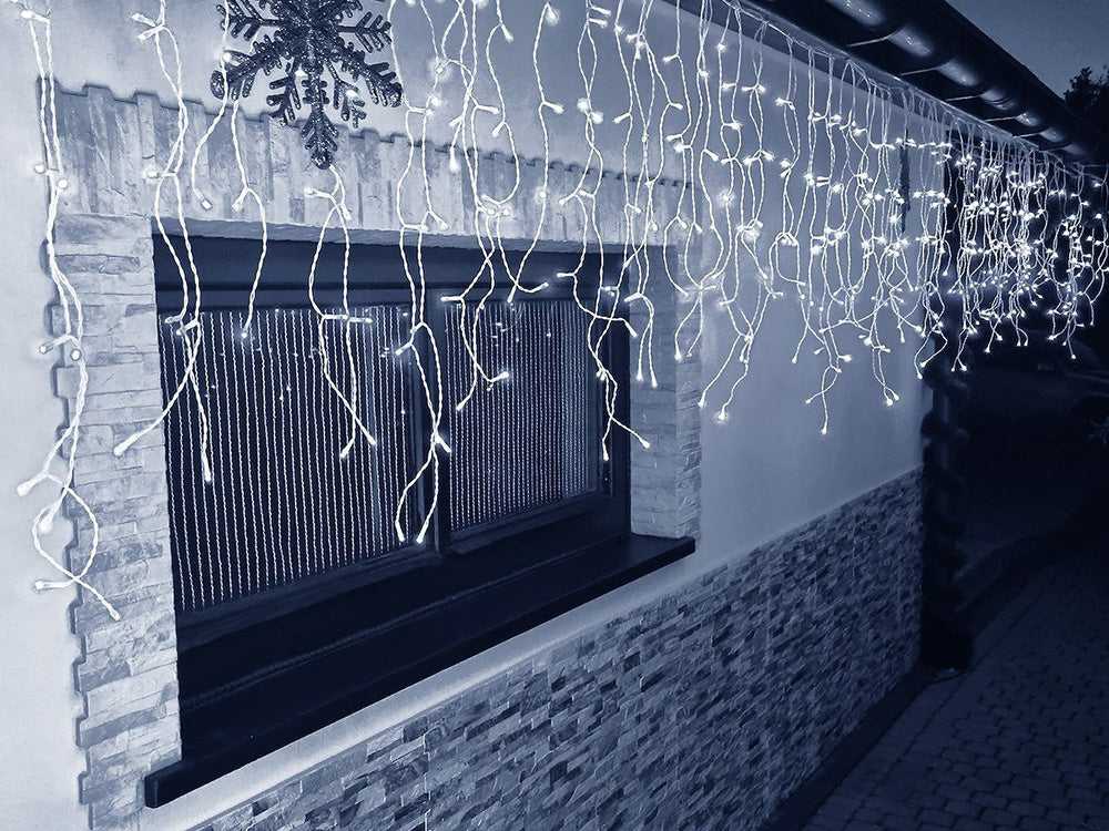 Šviesos užuolaida, 300 LED šaltai baltos spalvos, 10 m ilgio, kombinuota kalėdinių eglutės girlianda