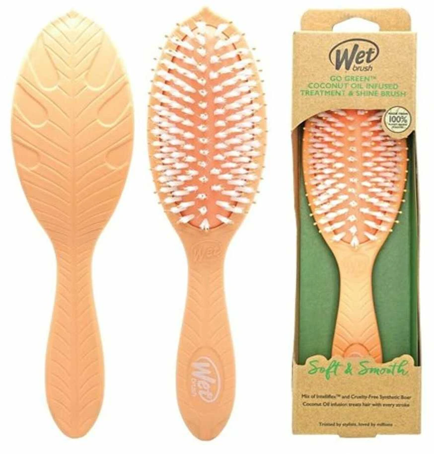 WET BRUSH WETBRUSH GO Žalias™ TREATMENT & SHINE plaukų šepetys su šerno šereliais ir natūraliais aliejais, oranžinis