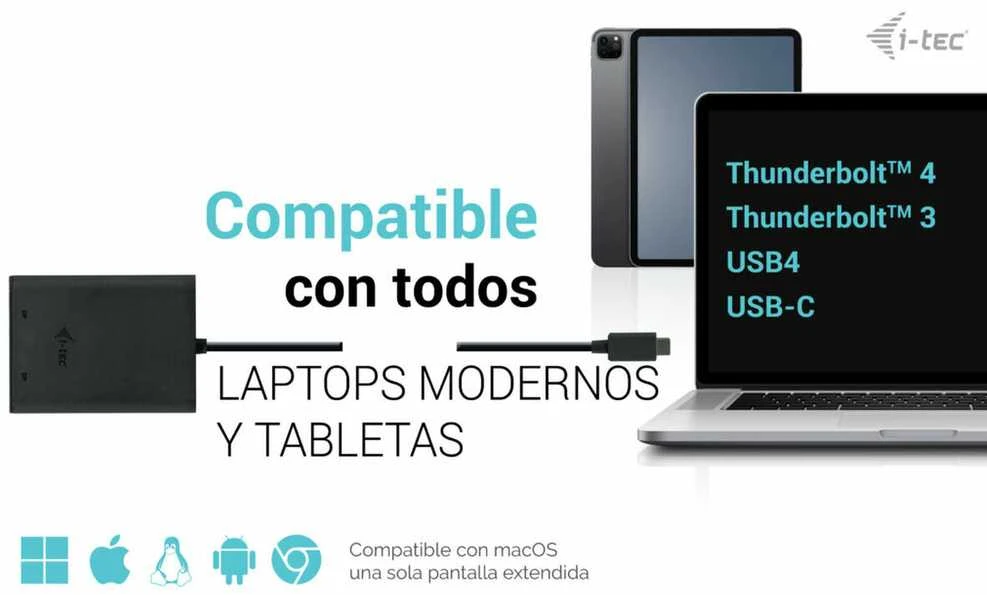 I-tec USB-C Dual 4K/60Hz (vienas 8K/30Hz) DP vaizdo adapteris