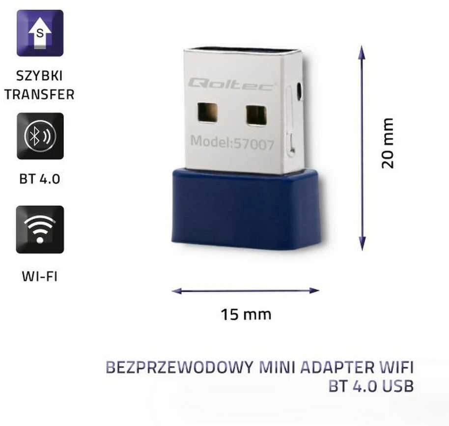 QOLTEC Wireless Mini Bluetooth USB WiFi adapteris