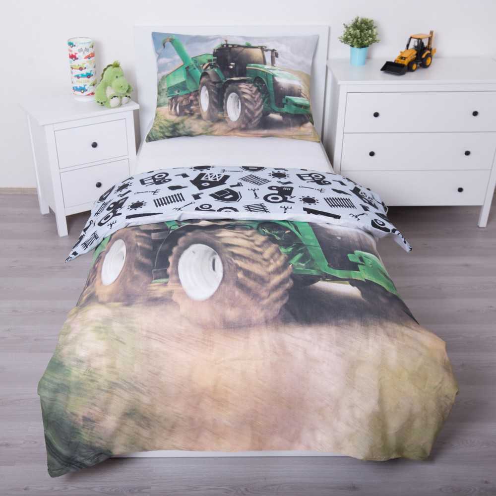 Patalynė bawełniana 140x200 Traktor žalia 4133 pole poszewka 70x90 dziecięca