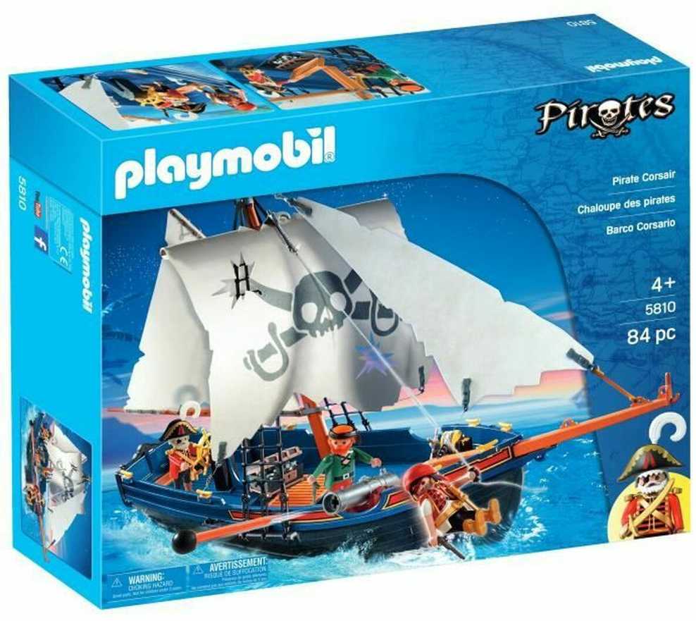 PLAYMOBIL 5810 Piratų valtis su kanonu, plaukia vandenyje, 3 personažai, 84 dalys, Piratai, Nuo 4 metų