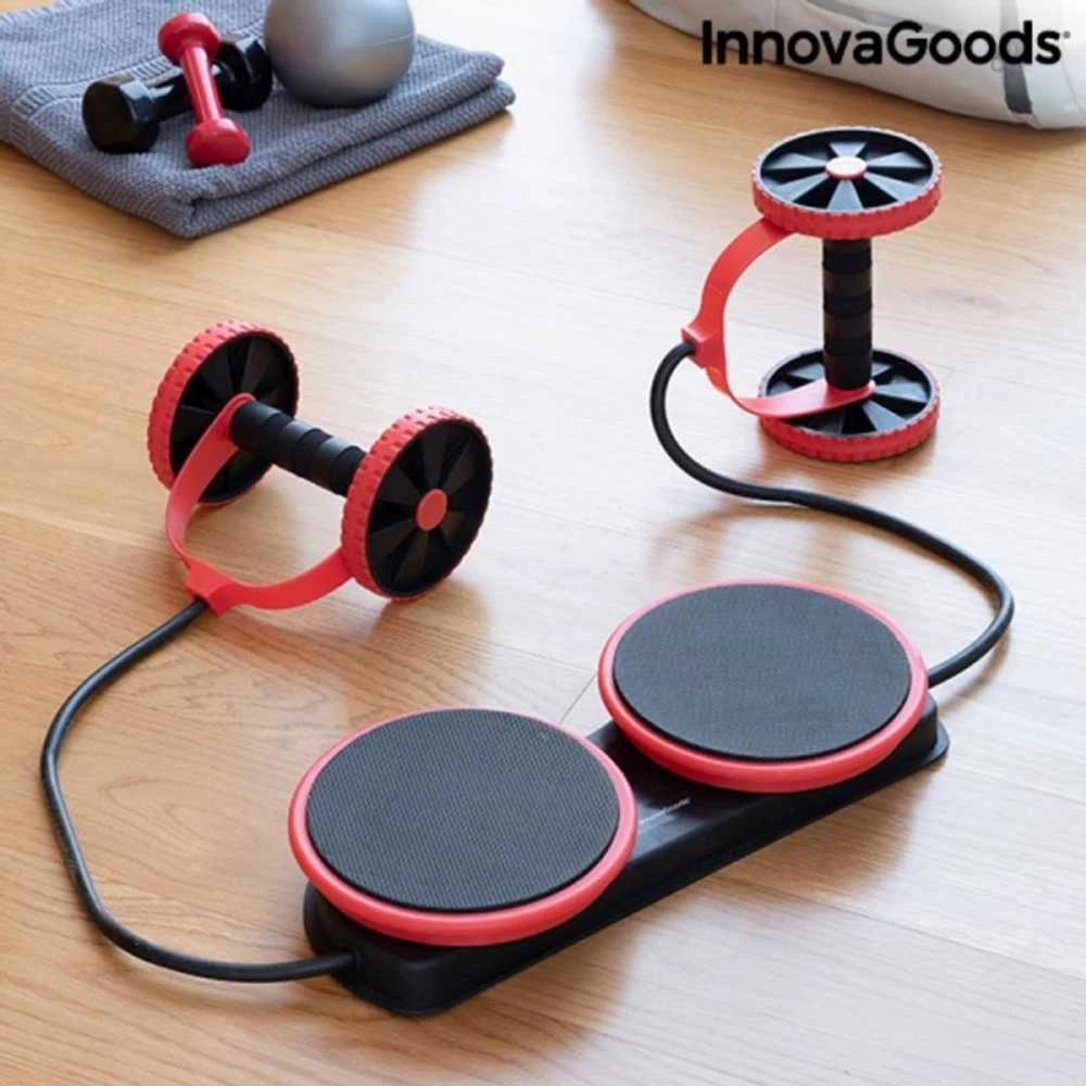 Pilvo volelis su besisukančiais diskais, elastinėmis juostomis ir pratybų vadovu Twabanarm InnovaGoods