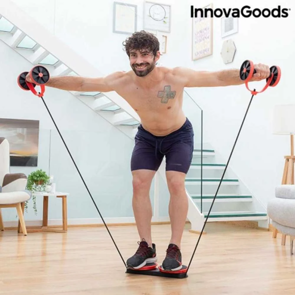 Pilvo volelis su besisukančiais diskais, elastinėmis juostomis ir pratybų vadovu Twabanarm InnovaGoods