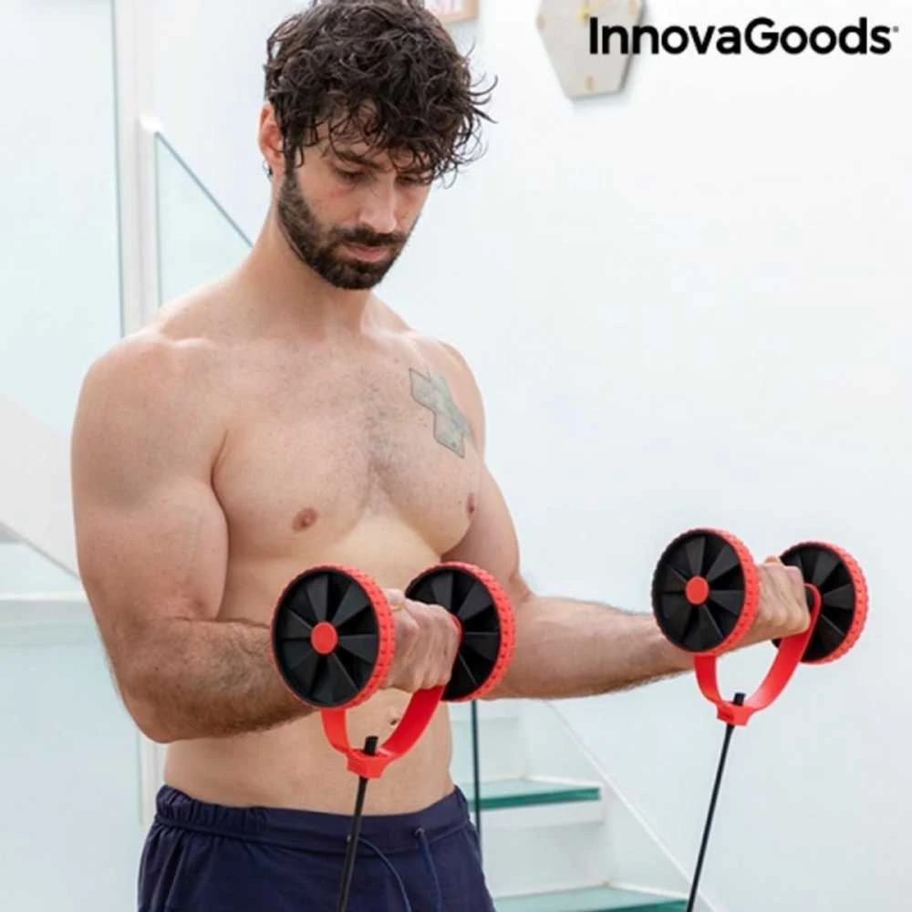 Pilvo volelis su besisukančiais diskais, elastinėmis juostomis ir pratybų vadovu Twabanarm InnovaGoods