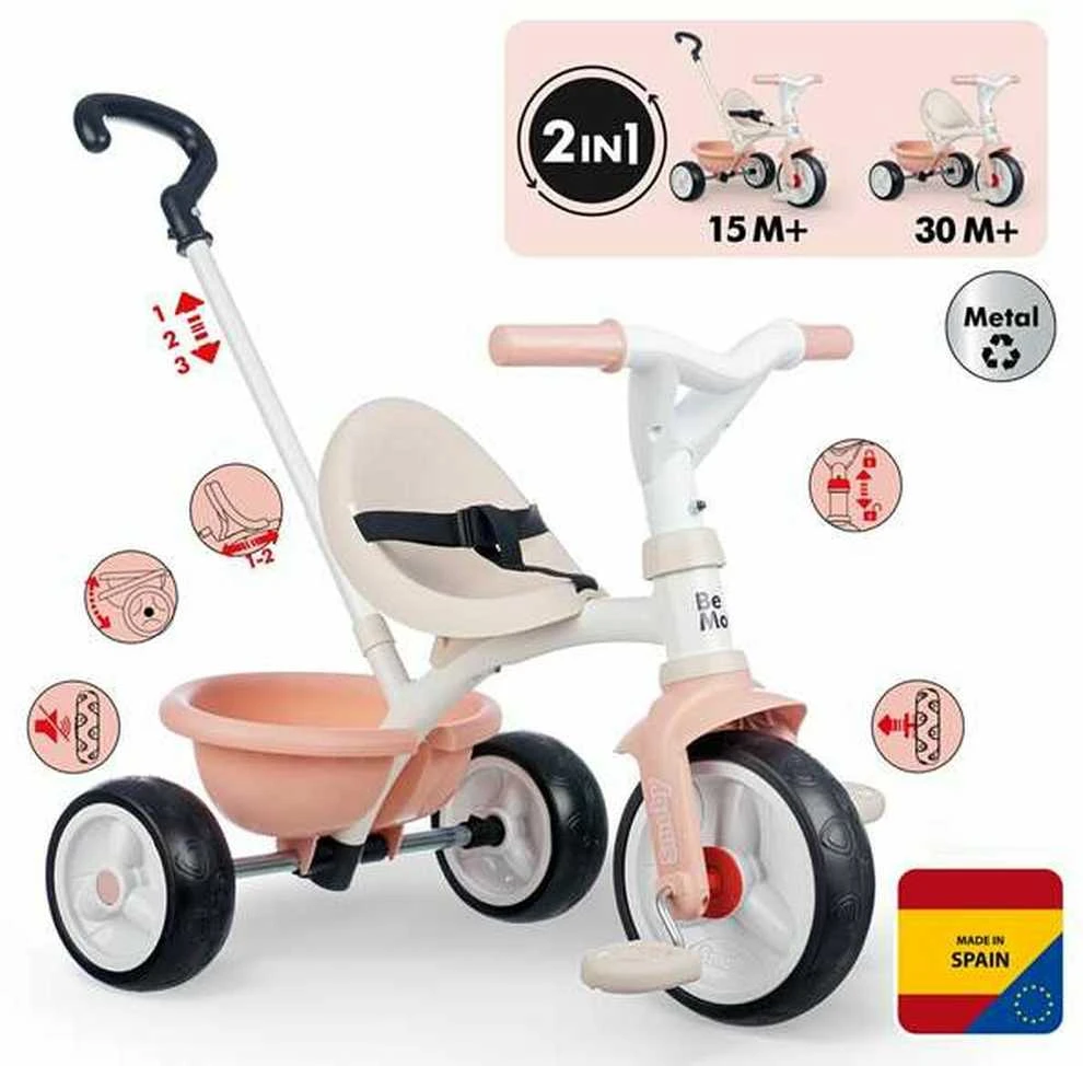 Triratukas Smoby Be Move rožinis su saugos diržais