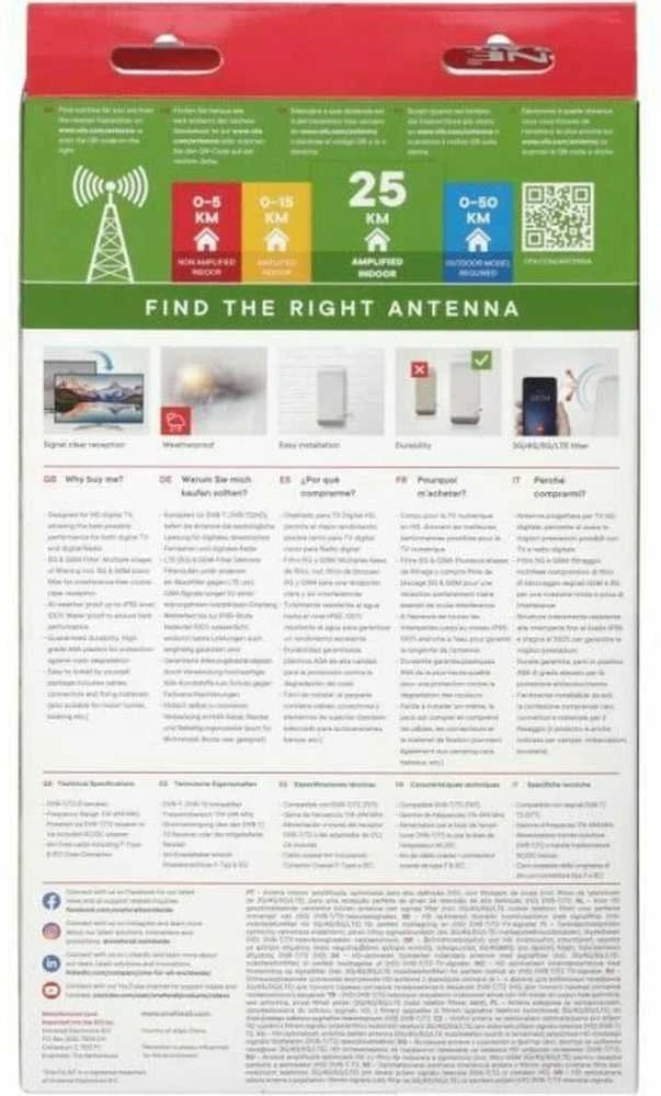 Skaitmeninė lauko antena ONE FOR ALL FULL HD 4G 44dB 6m / SV9450