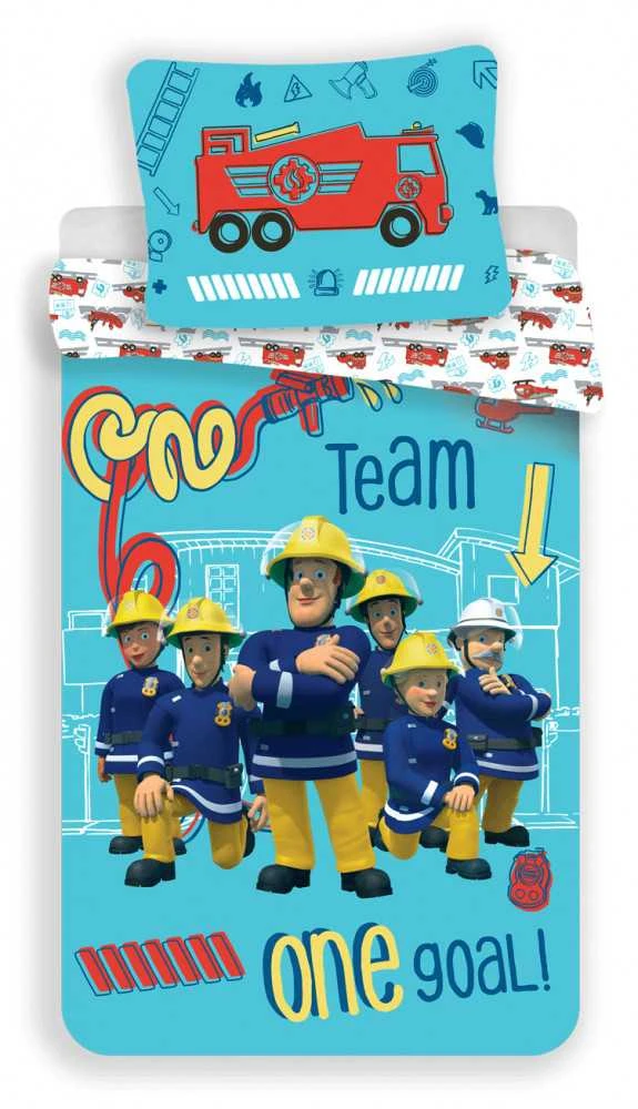 Patalynė bawełniana 140x200 Stażak Sam turkusowa 0295 Straż Pożarna poszewka 70x90 dziecięca Fireman Sam