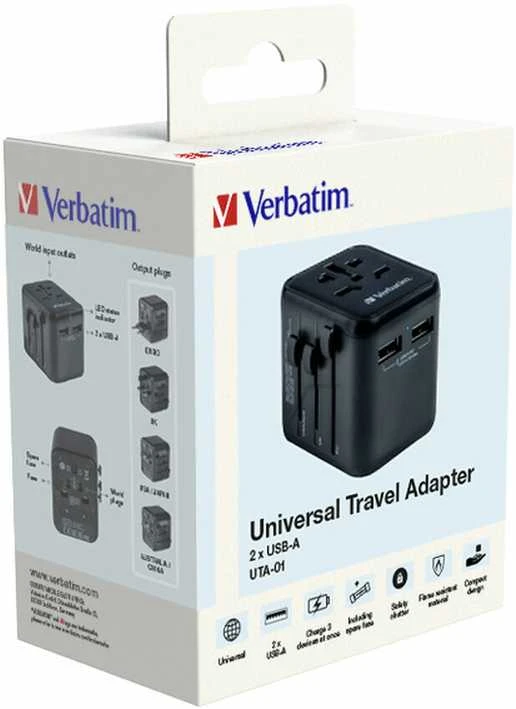 Verbatim Adapteris kelioninis EU/UK/US 2xUSB-A UTA-01 juodos spalvos 49543