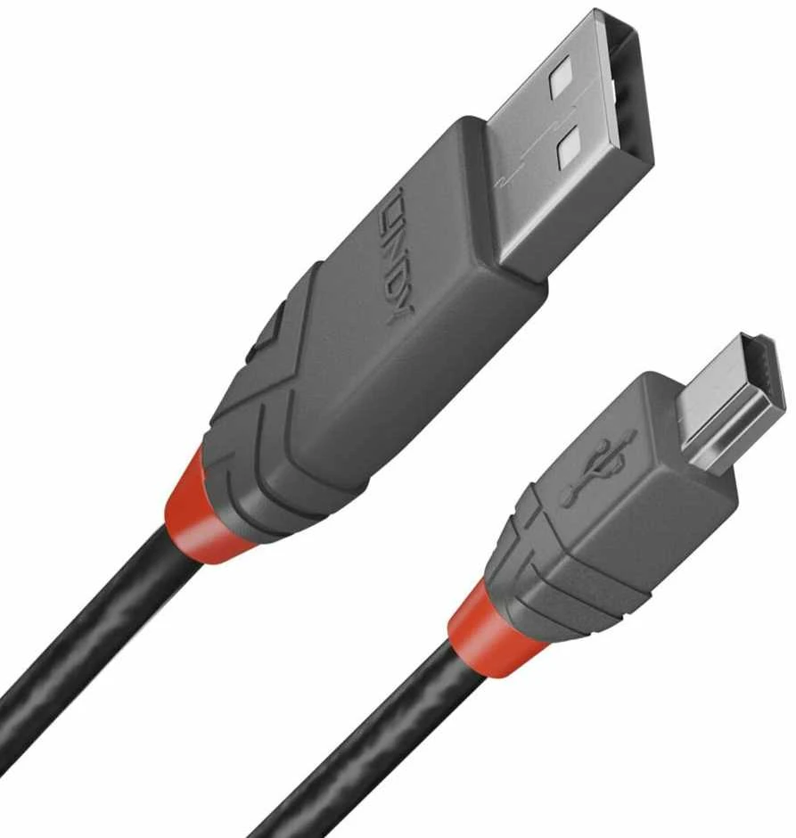 USB Kabelis - LINDY Anthra Line USB 2.0 Type A į Mini-B Laidas M/M, 3 m, Juodas