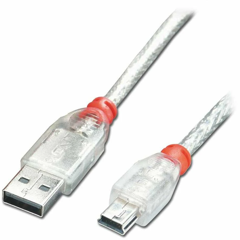 USB Kabelis - LINDY USB 2.0 Type A į Mini-B Laidas, M/M, Didelės Spartos, 2 m, Skaidrus