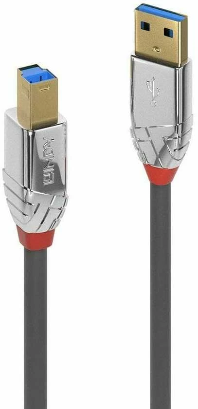 USB Kabelis - LINDY Cromo Line USB 3.2 Type A į B Laidas, M/M, 5Gbps, 1 m, Pilkas