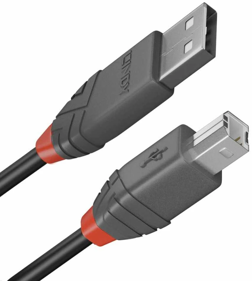 USB Kabelis - LINDY Anthra Line USB 2.0 Type A į B Laidas, 7.5 m, Juodas