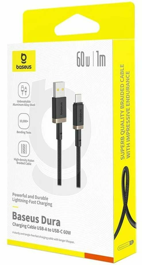 Baseus Dura USB Type A iki Type C 60 W greito įkrovimo laidas 1 m Juodas, Gold