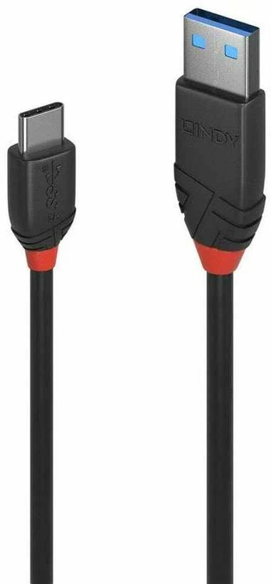 USB Kabelis - LINDY Juodas Line USB 3.2 Type A į C Laidas, M/M, 10Gbps, 15W, 0.5 m, Juodas