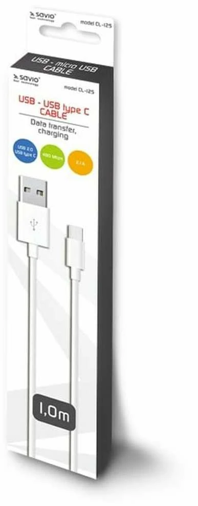 USB Kabelis - Savio CL-125 USB 2.0 1 m Baltas