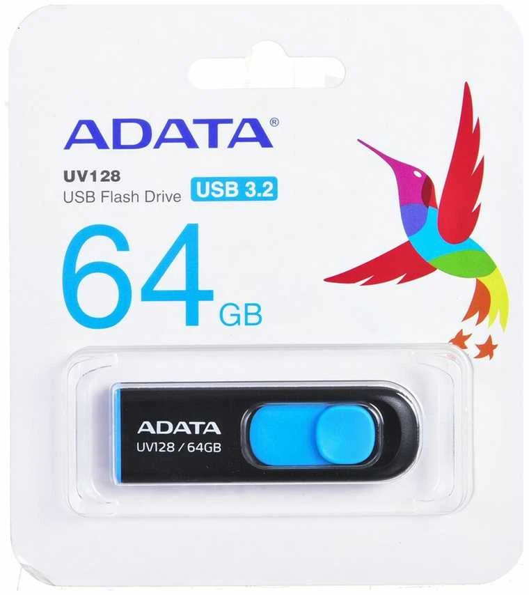 Atmintukas Adata UV128 64GB Juodas/Mėlynas