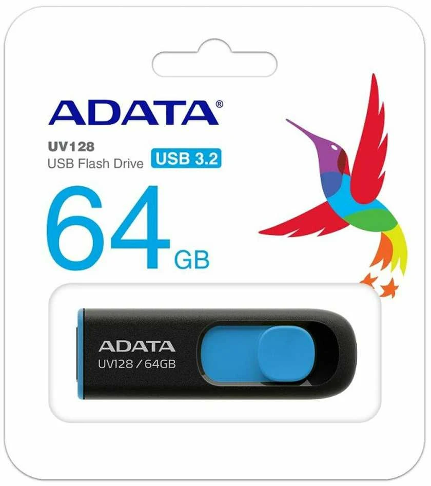 Atmintukas Adata UV128 64GB Juodas/Mėlynas